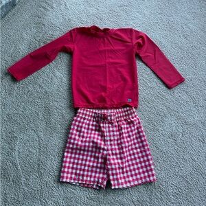 Rugged Butts Red Swim Shirt and Red Check Swim Shorts